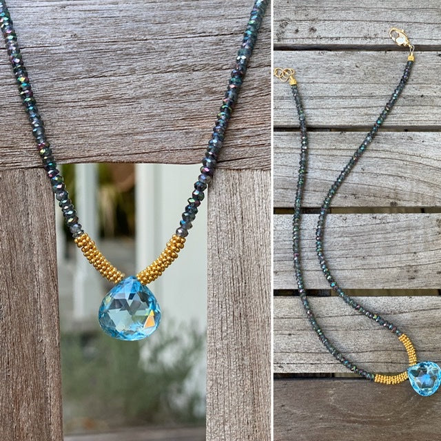 Ocean Blue Topaz drop necklace