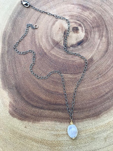 Rainbow Moonstone Necklace with Oxidized Silver